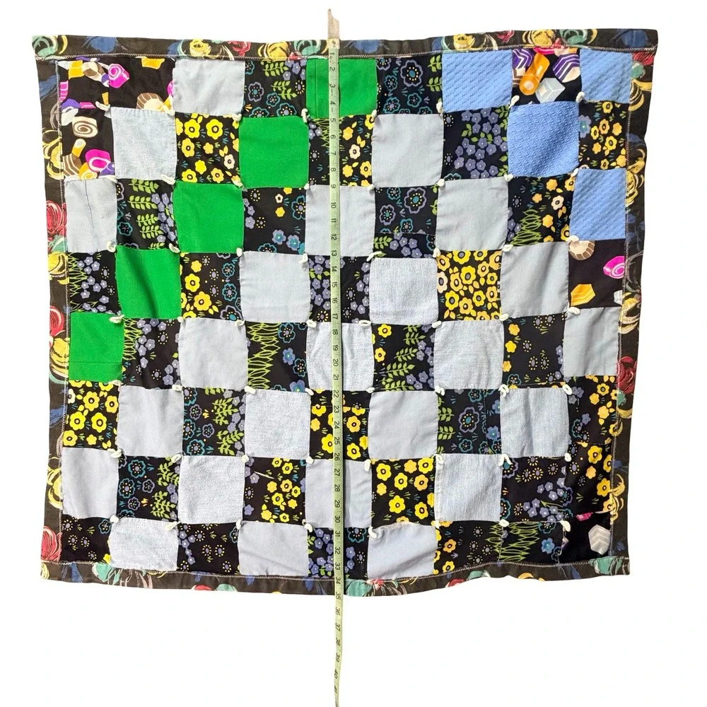 Vtg Handmade Patchwork Tied Quilt Blanket Floral Geometric Cottagecore Boho Lap‎